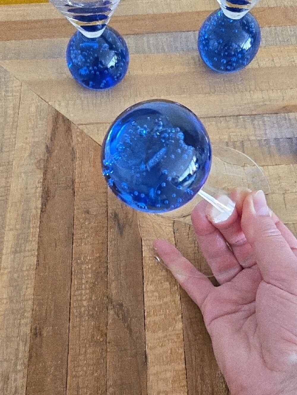 Blue-Base Bubble Ball Controlled Bubbles Martini Glasses - 3 oz. Set of 4 - Picture 4 of 14